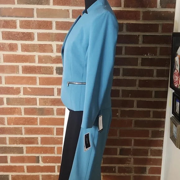 NWT Nine West Light Blue Satin Lined Blazer W Matching Skirt Set, Size 2 - Picture 3 of 11